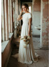 Bateau Neck Short Sleeve Ivory Crepe Wedding Dress